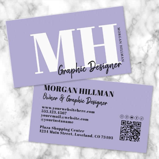 Lavender QR Code Purple Monogram Business Card (Lavender QR Code Purple Monogram Business Card )
