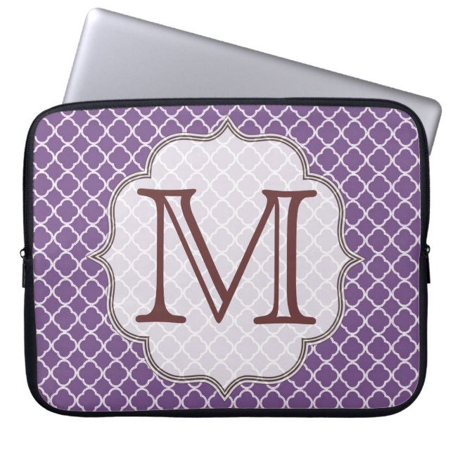 Lavender Quarterfoil Monogram 15" Laptop Case (Front)