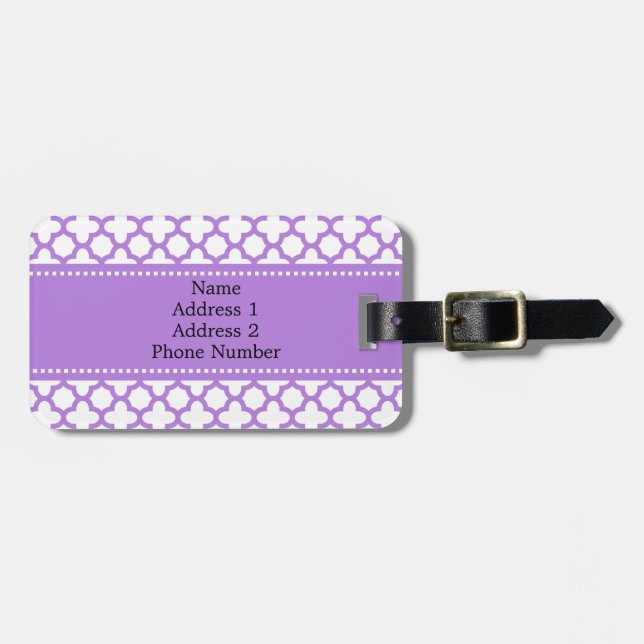 Lavender Quatrefoil Pattern Luggage Tag (Front Horizontal)
