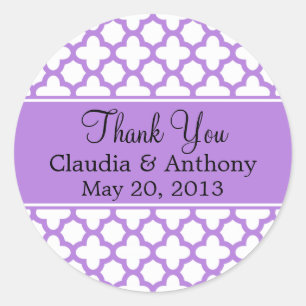 Lavender Quatrefoil Pattern Thank You Classic Round Sticker