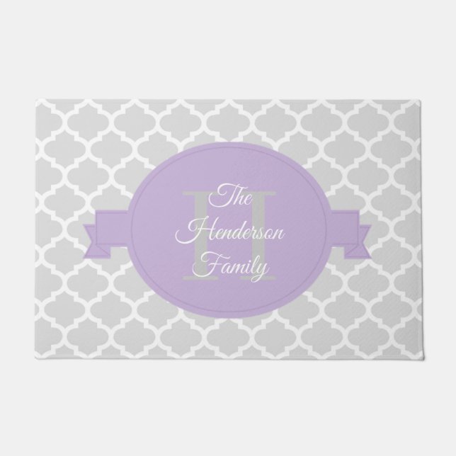 Lavender Quatrefoil Personalised Doormat (Front)