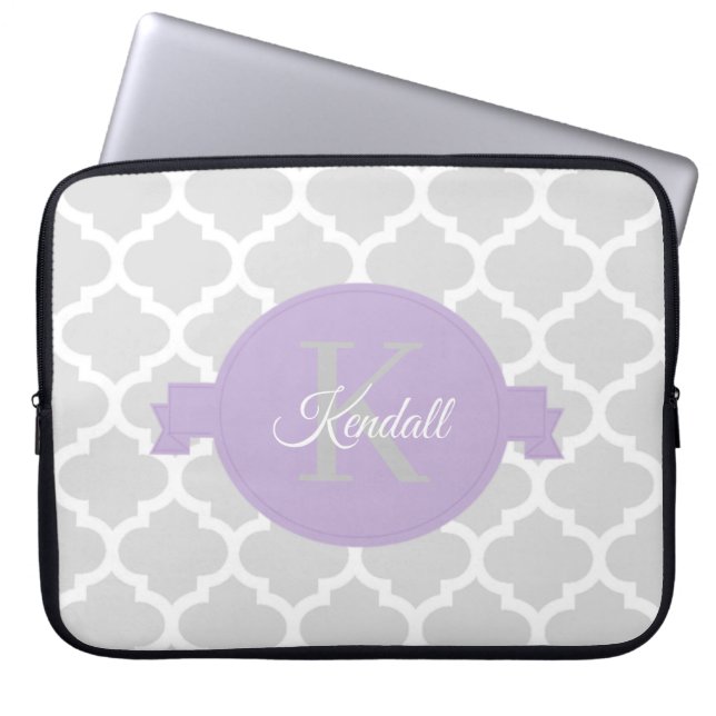 Lavender Quatrefoil Personalised Laptop Sleeve (Front)