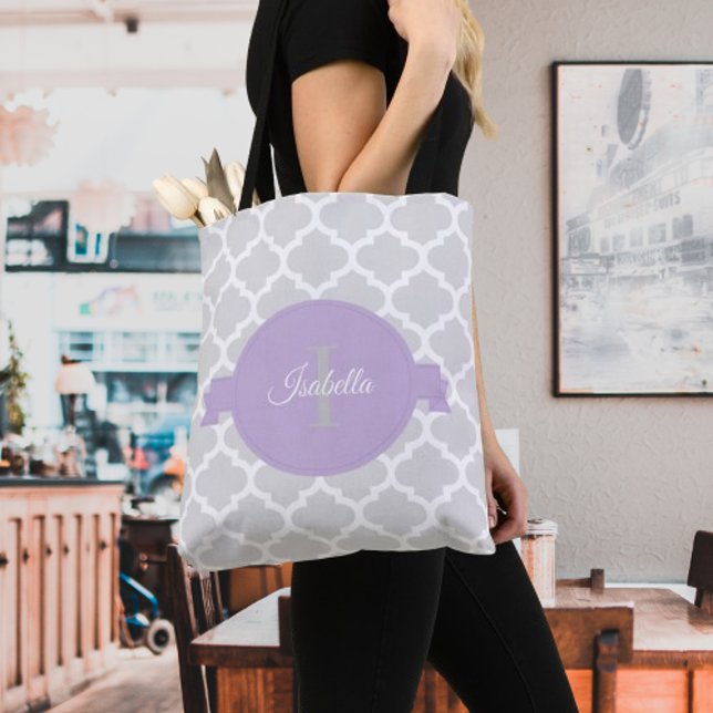 Lavender Quatrefoil Personalised Tote Bag (Lavender Quatrefoil Personalized Tote Bag)