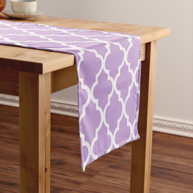 Lavender Quatrefoil Tiles Pattern Short Table Runner (In Situ)