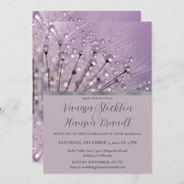 Lavender Raindrops Wedding Invitation (Front/Back)