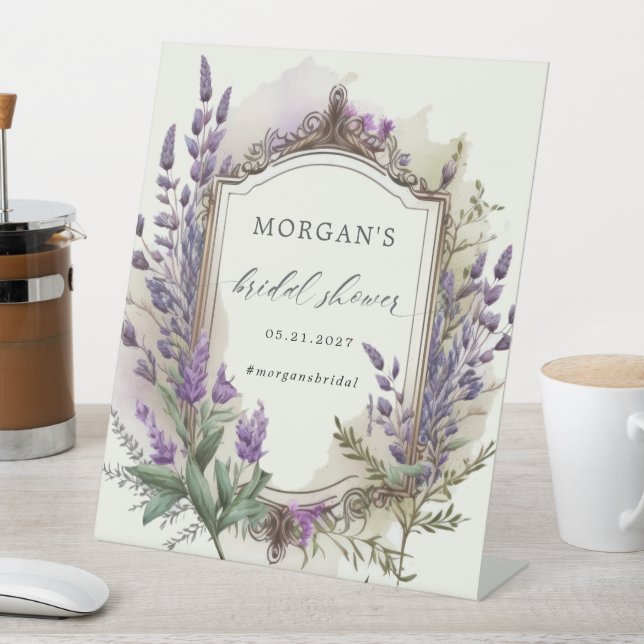 Lavender Regal Floral Bridal Shower Pedestal Sign (In SItu)