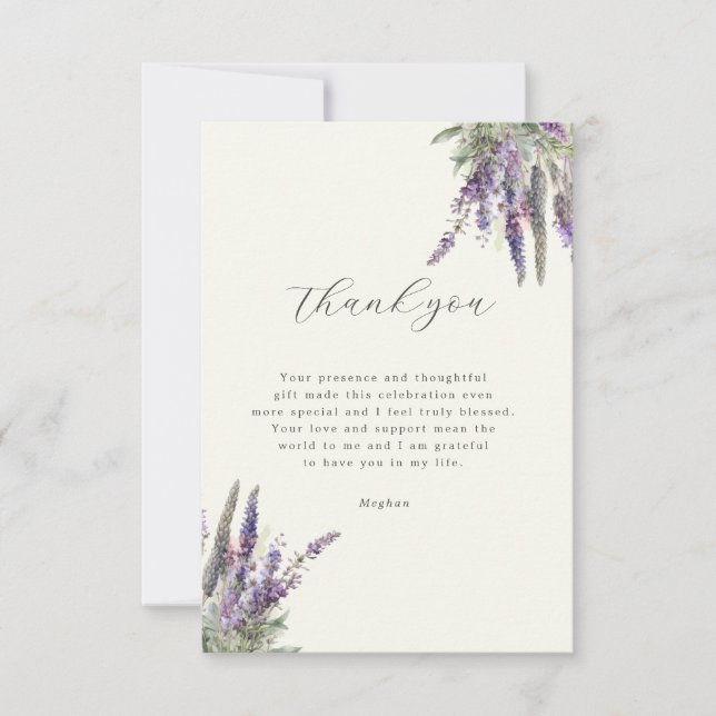 Lavender Regal Floral Bridal Shower Thank You Card (Front)
