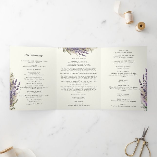 Lavender Regal Folded Wedding Program Tri-Fold Invitation (Inside)