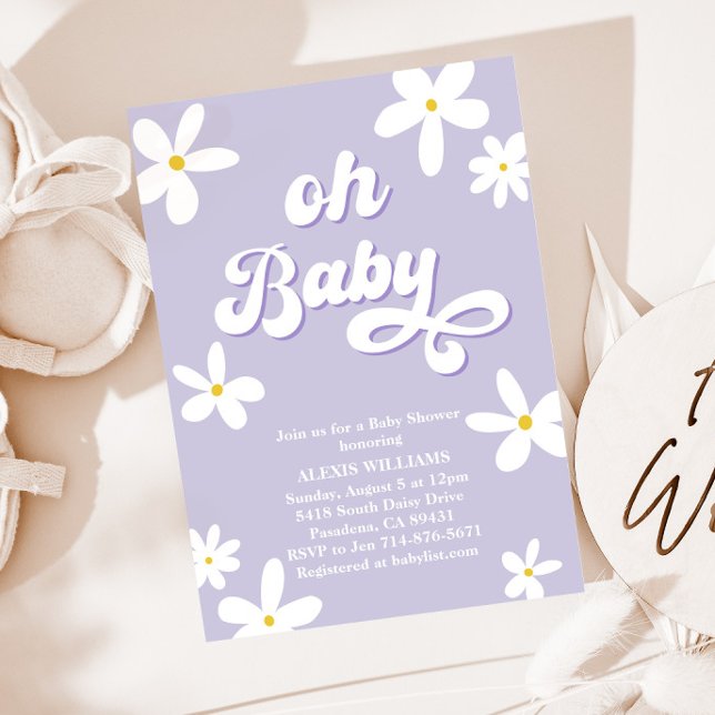 Lavender Retro Daisy Baby Shower Baby In Bloom Invitation (Creator Uploaded)