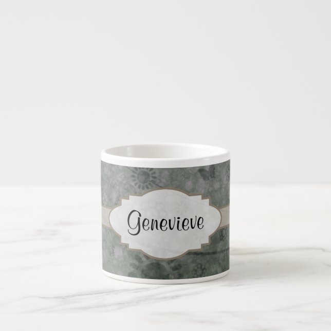 Lavender Retro Floral Abstract Nameplate Espresso Cup (Front)