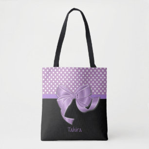 Lavender Ribbon and Polka Dots Tote Bag