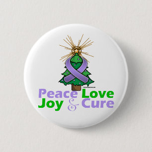 Lavender Ribbon Christmas Peace Love, Joy & Cure 6 Cm Round Badge
