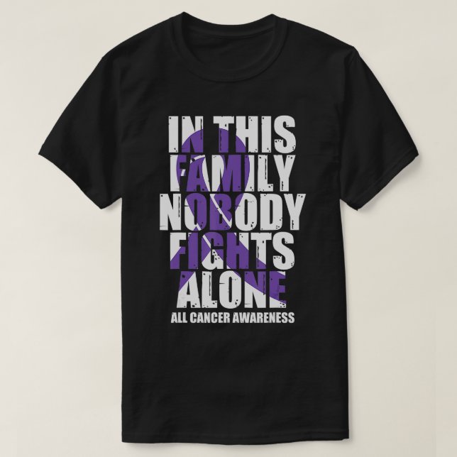 Lavender Ribbon Family All Cancer Awareness  T-Shirt (Design Front)