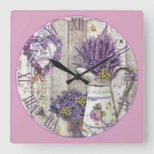 Lavender Roman Numeral Square Wall Clock
