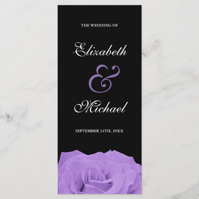 Lavender Rose and Black Wedding Program Programme (Front)