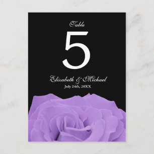 Lavender Rose and Black Wedding Table Number Postcard