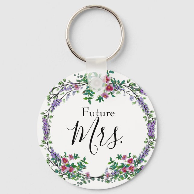 Lavender Rose and Eucalyptus Future Mrs. Key Ring (Front)