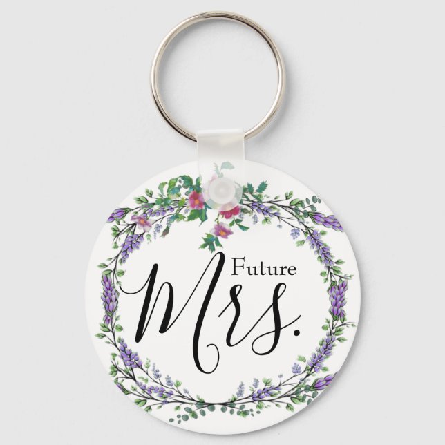 Lavender Rose and Eucalyptus Future Mrs. Key Ring (Front)