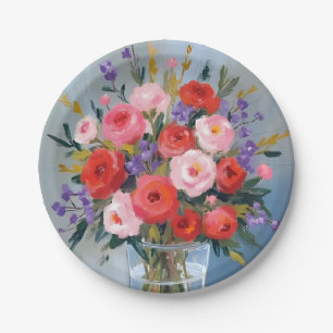 Lavender Rose Bouquet   Flowers Painting Floral Paper Plate