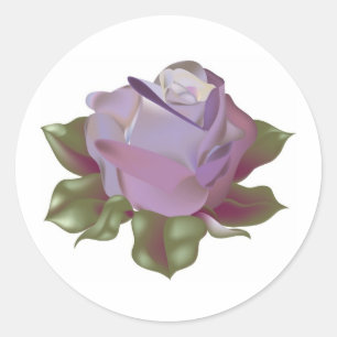 Lavender Rose Bud with Leaves Classic Round Sticker