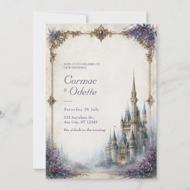 Lavender Rose Castle Wedding Invitation (Front)