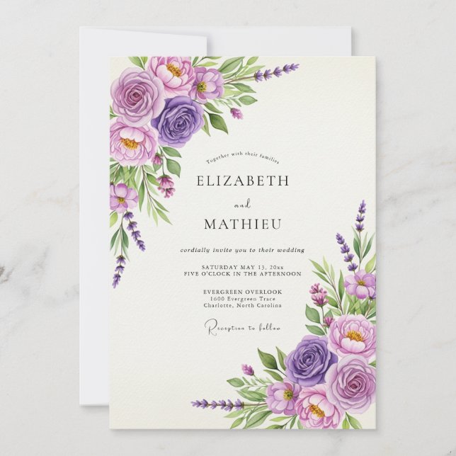 Lavender Rose Floral Romance Wedding Invitation (Front)