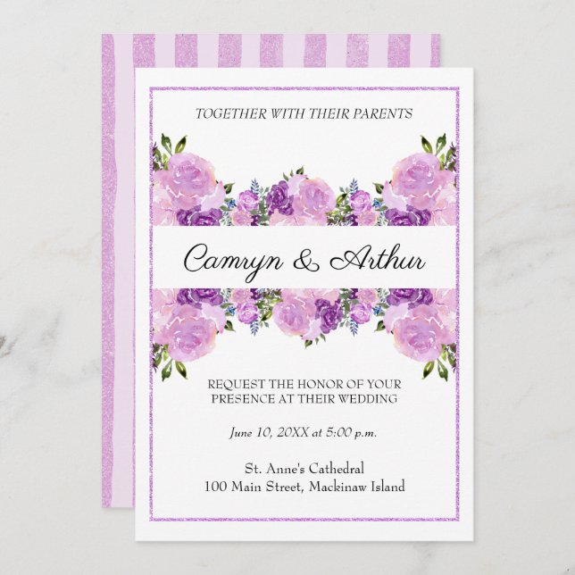 Lavender Rose Floral Wedding Invitation (Front/Back)