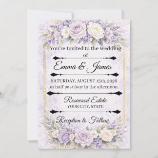 lavender Rose Floral wedding invitation
