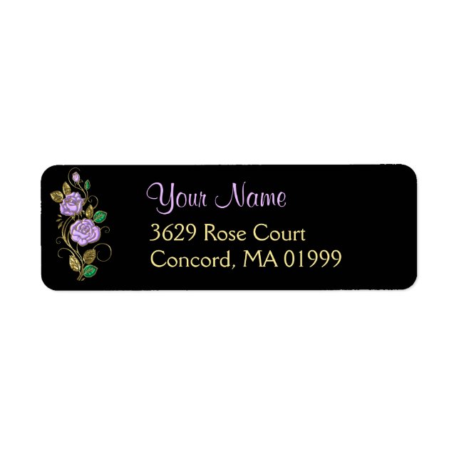 Lavender Rose Gold Black Address Label (Front)