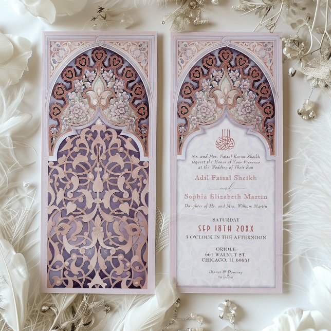 Lavender & Rose Gold Islamic Arch Wedding Invitation (Creator Uploaded)