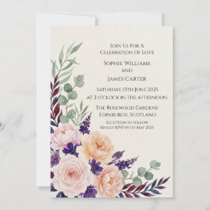 Lavender Rose Greenery Wedding Invitation