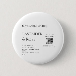 Lavender rose soy candle business add q r code tex 6 cm round badge