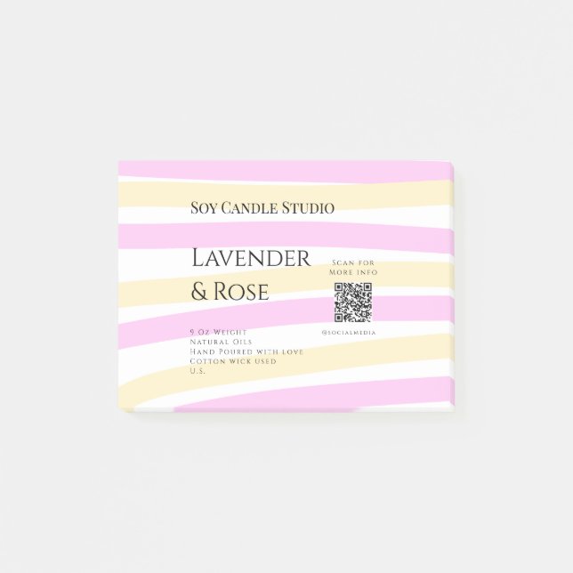 Lavender rose soy candle business add q r code tex post-it notes (Front)