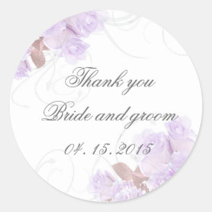 Lavender rose swirls wedding invitations classic round sticker