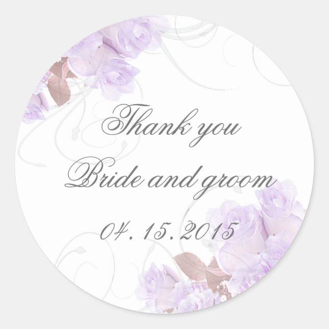 Lavender rose swirls wedding invitations classic round sticker (Front)
