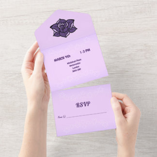 Lavender Rose | White Sakura Floral Wedding All In One Invitation