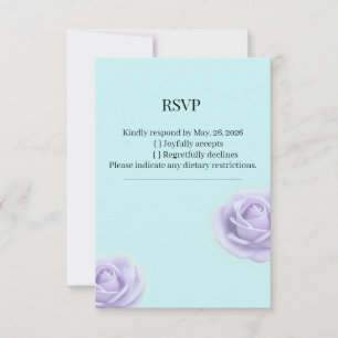  Lavender Rose With Blue Wedding RSVP Card