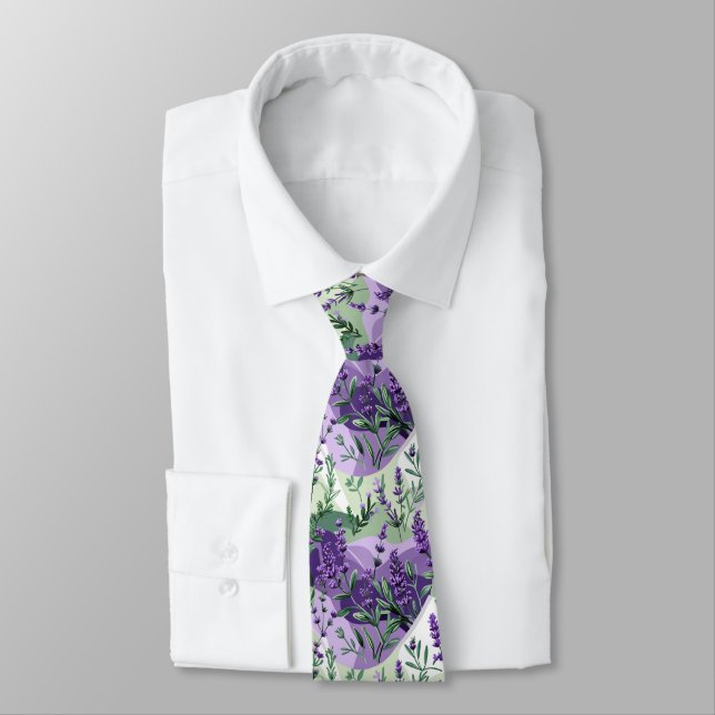 Lavender & Rosemary Botanical Seamless Pattern Tie (Tied)