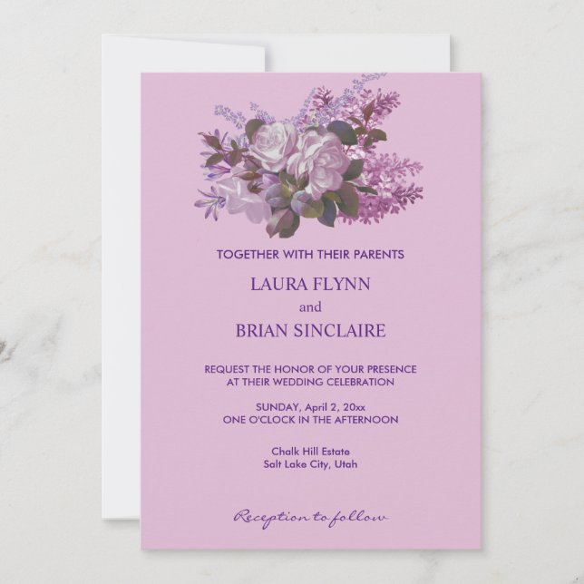 Lavender, Roses and Lilacs, Wedding  Invitation (Front)
