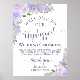 Lavender Roses Chic Unplugged Wedding Ceremony Poster