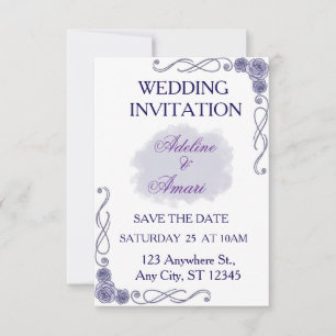 Lavender Roses Clouds Floral Wedding Invitation