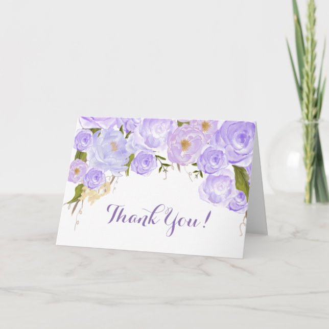 Lavender roses Floral Thank you Note Card (Front)