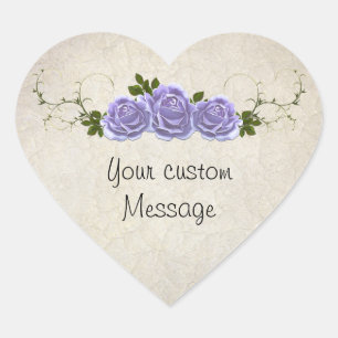 Lavender Roses on Ivory Customisable Heart Sticker