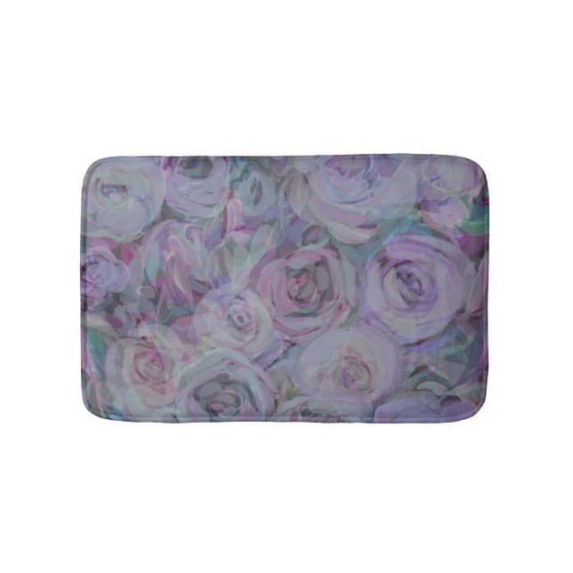 Lavender Roses Watercolor Art Bath Mat (Front)
