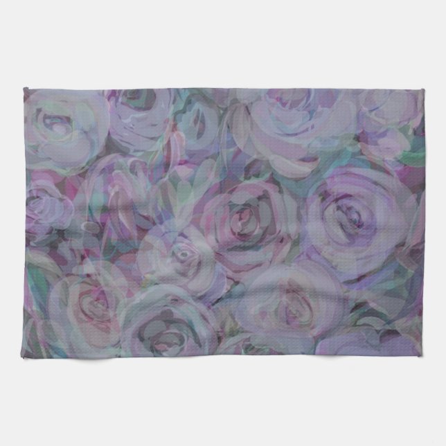 Lavender Roses Watercolor Art Tea Towel (Horizontal)