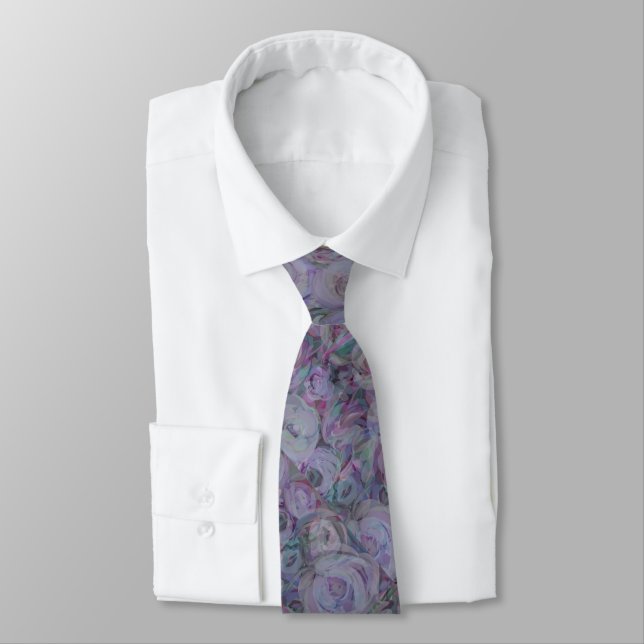 Lavender Roses Watercolor Tie (Tied)