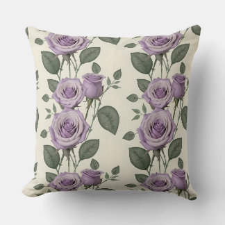 Lavender Roses With Silver And Green Leaves Cushion