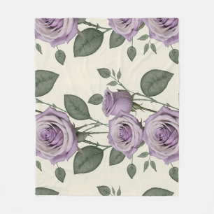 Lavender Roses With Silver And Green Leaves Fleece Blanket