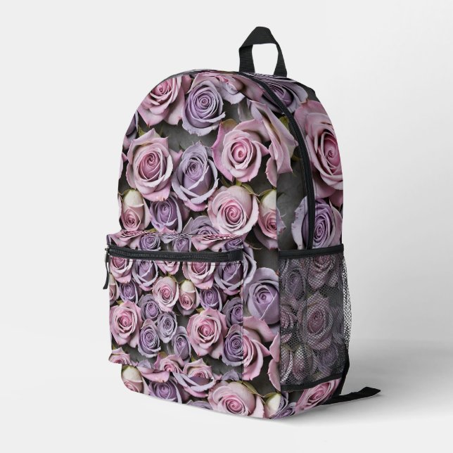 Lavender Roses With Soft Lilac And Pink Printed Backpack (Back Corner Right)