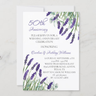 Lavender Rustic Botanical 50th Wedding Anniversary Invitation
